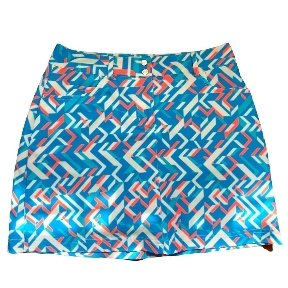 SLAZENGER Woman’s Blue White Pink Geometric Pattern Golf Skirt Skort Size 2